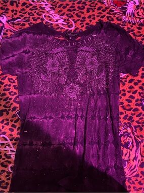 Affliction black Graphic Tee with Winged Skull and Roses